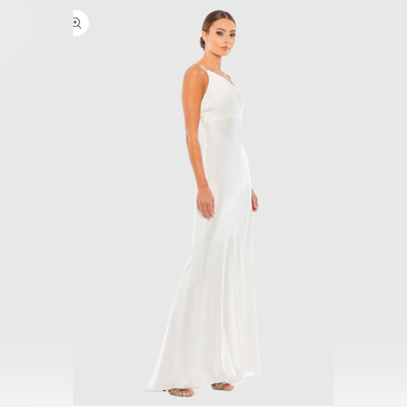 Ieena for MacDuggal One Shoulder Double Strap Satin Gown NWT Size 6 - Picture 3 of 13